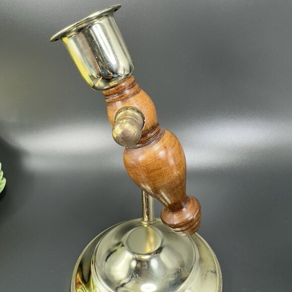 Primitive Style Wood And Metal Swivel Candle Stick Holder Set Vintage Decor VTG - Picture 10 of 16